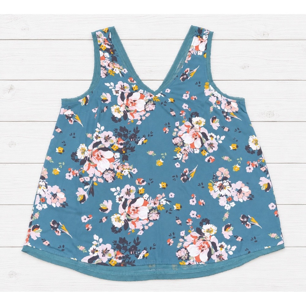 Torrid Floral Raw Edge Georgette Tank Top Boho Sleeveless Cami Green 00 M/L 10